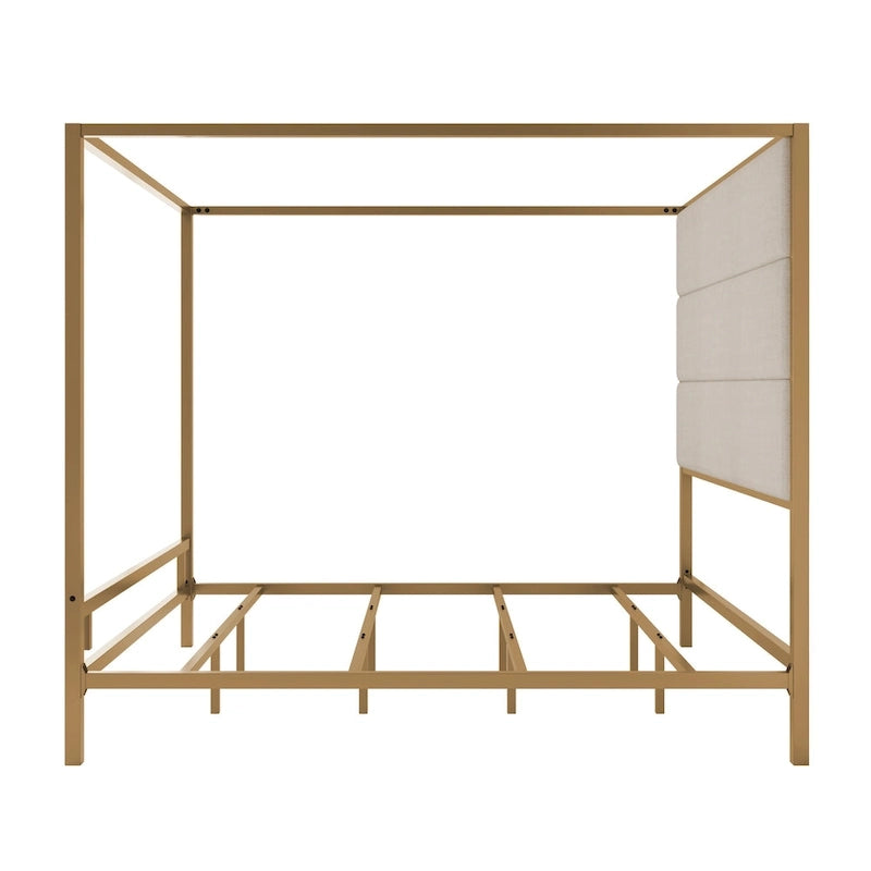 Metal Canopy Bed with Upholstered Wingback Headboard
