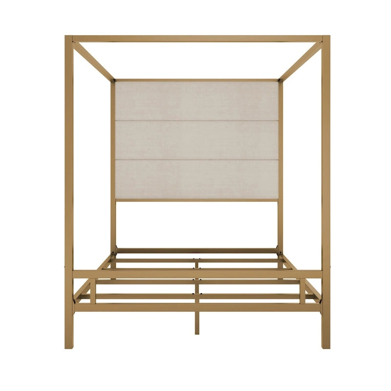 Metal Canopy Bed with Upholstered Wingback Headboard
