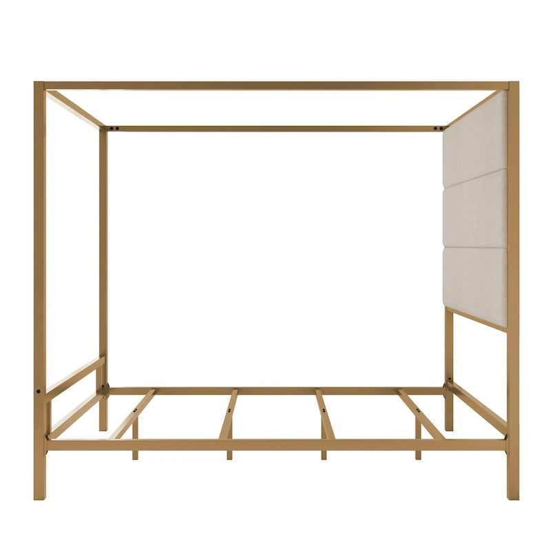 Metal Canopy Bed with Upholstered Wingback Headboard