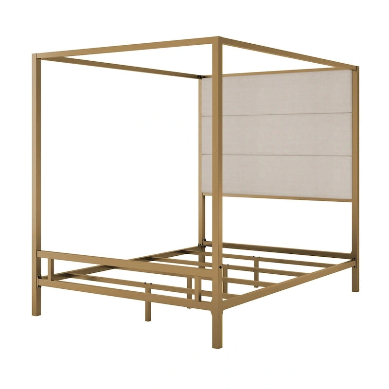 Metal Canopy Bed with Upholstered Wingback Headboard