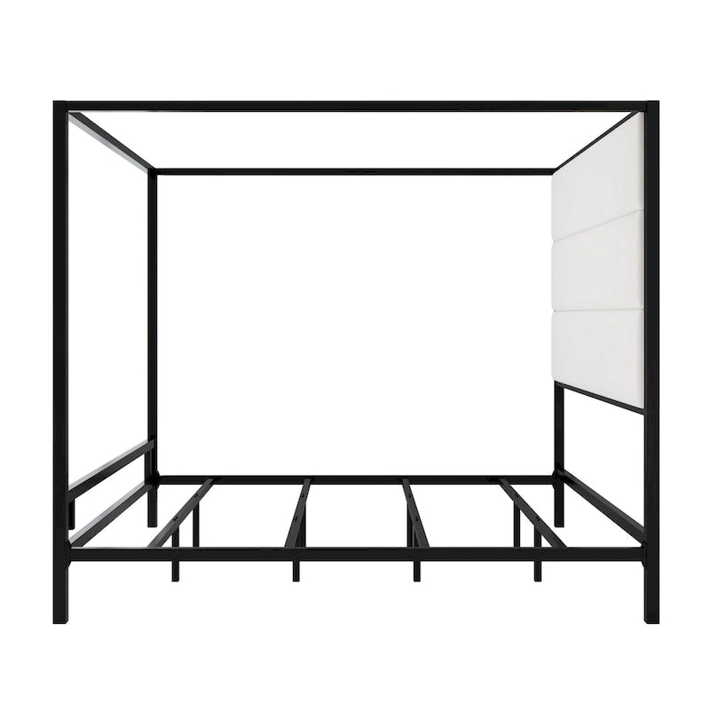 Metal Canopy Bed with Upholstered Wingback Headboard