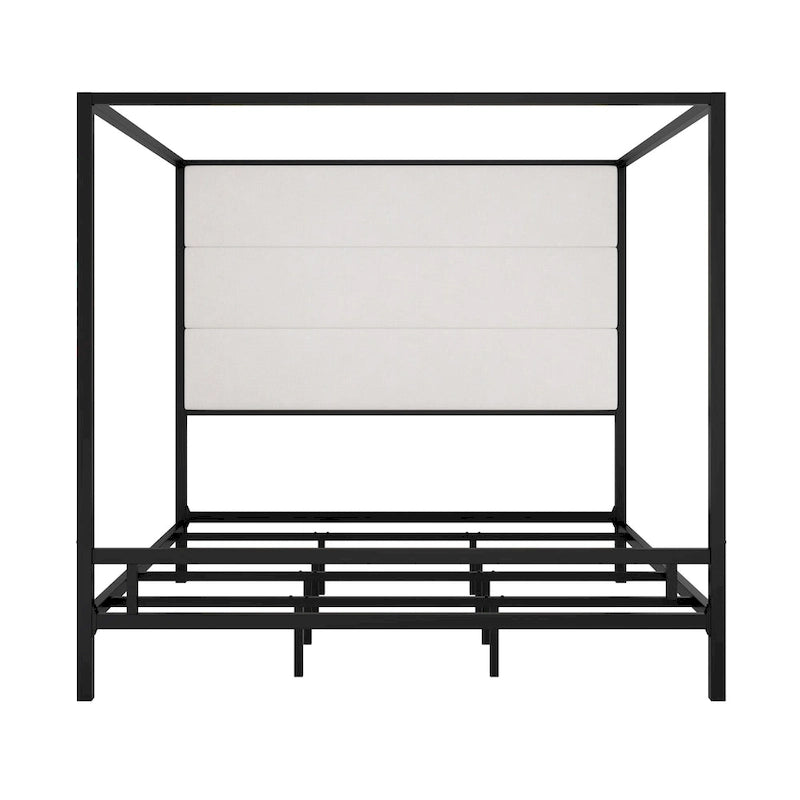 Metal Canopy Bed with Upholstered Wingback Headboard