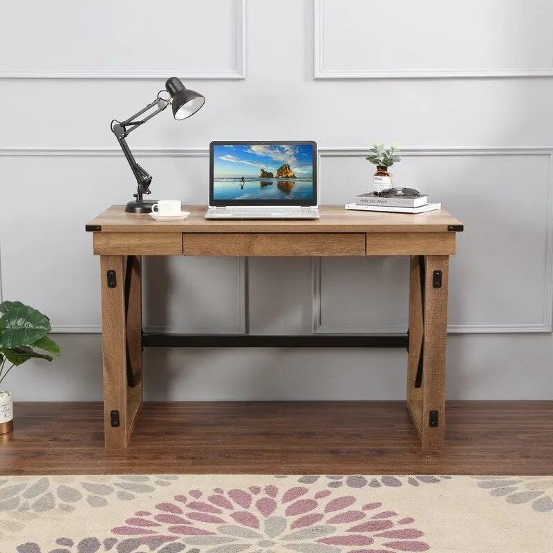 47.5-Inch Writing Desk with Drawer and X-Shaped Supports