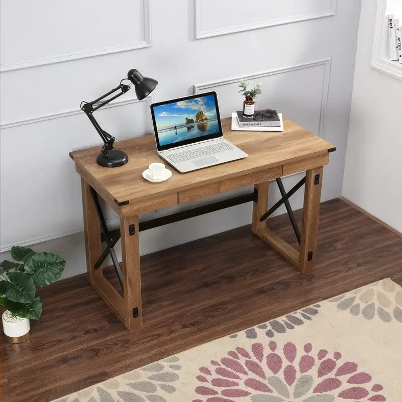 47.5-Inch Writing Desk with Drawer and X-Shaped Supports
