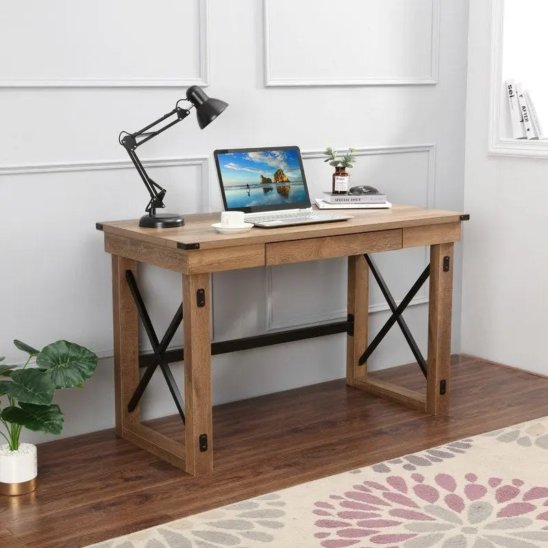 47.5-Inch Writing Desk with Drawer and X-Shaped Supports