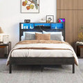 Full Size Metal Platform Bed with LED Storage Headboard and Charging Station