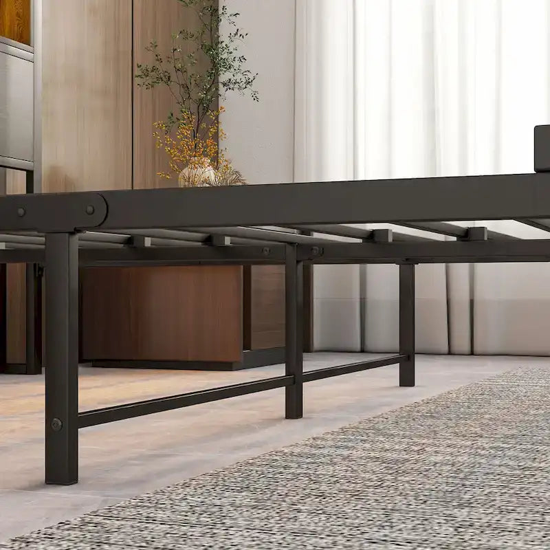 Full Size Metal Platform Bed with LED Storage Headboard and Charging Station