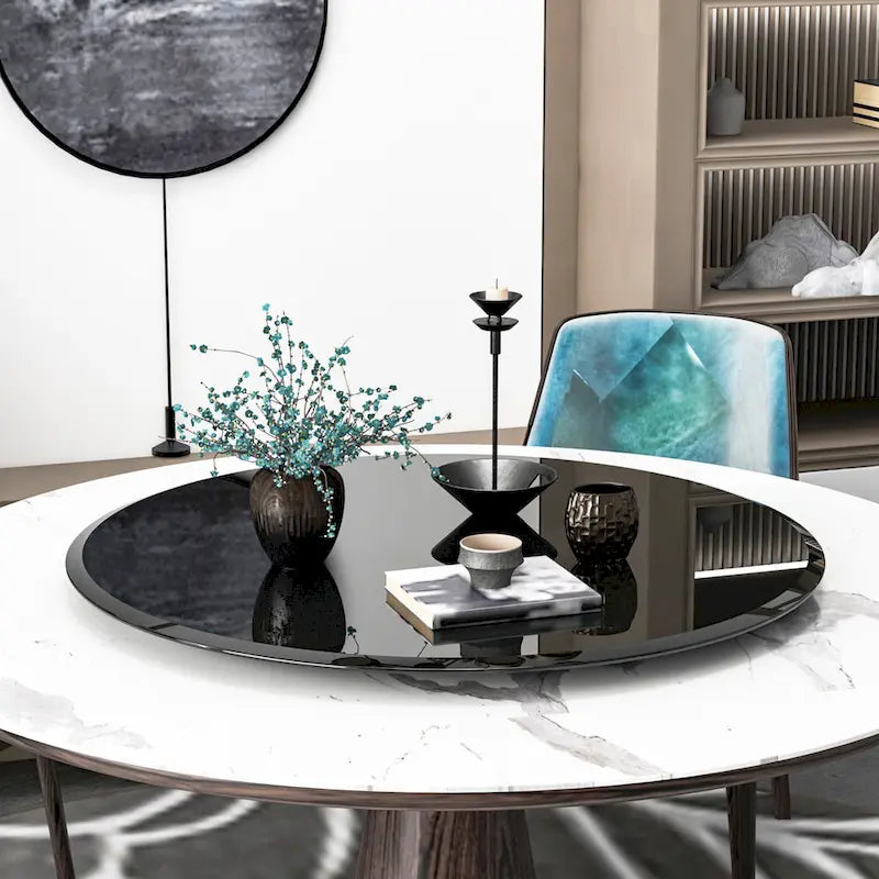 35.83-Inch Round Black Tempered Glass Tabletop with Beveled Edge