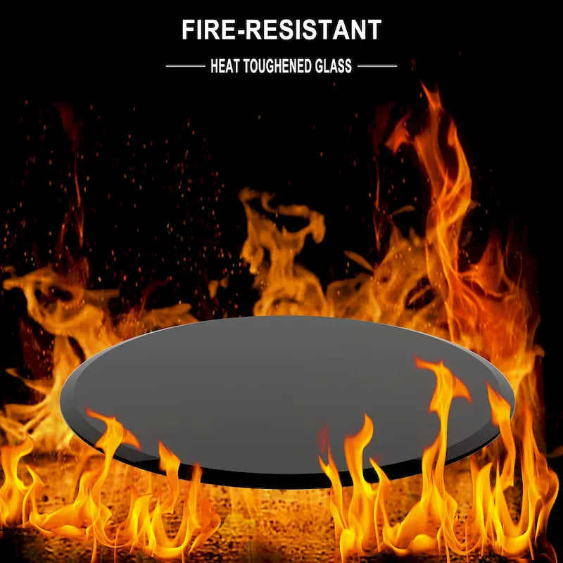 35.83-Inch Round Black Tempered Glass Tabletop with Beveled Edge