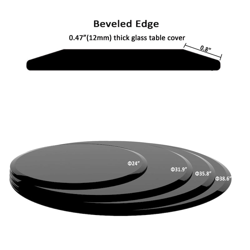 35.83-Inch Round Black Tempered Glass Tabletop with Beveled Edge