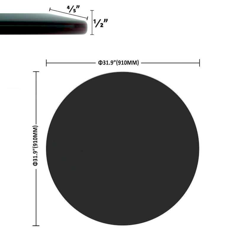 35.83-Inch Round Black Tempered Glass Tabletop with Beveled Edge