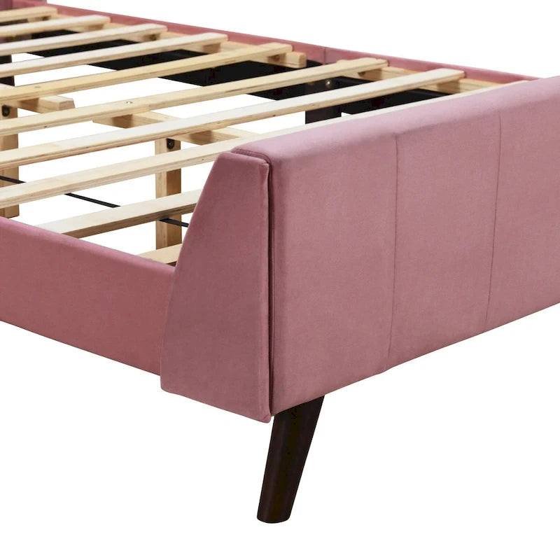 Full Size Pink Velvet Upholstered Wingback Bed