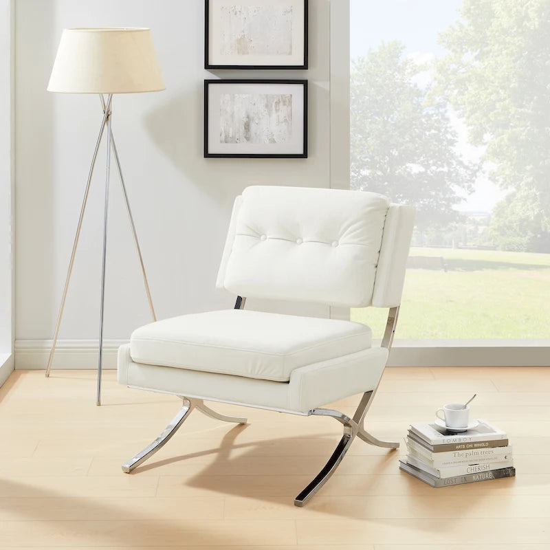 Modern Velvet Armless Accent Chair with Chrome Legs