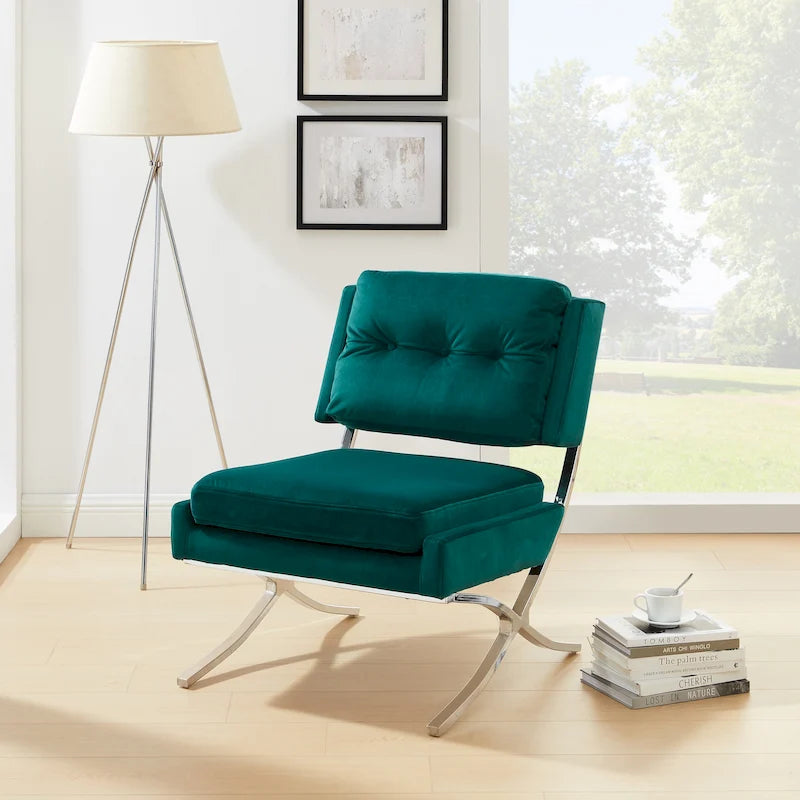Modern Velvet Armless Accent Chair with Chrome Legs