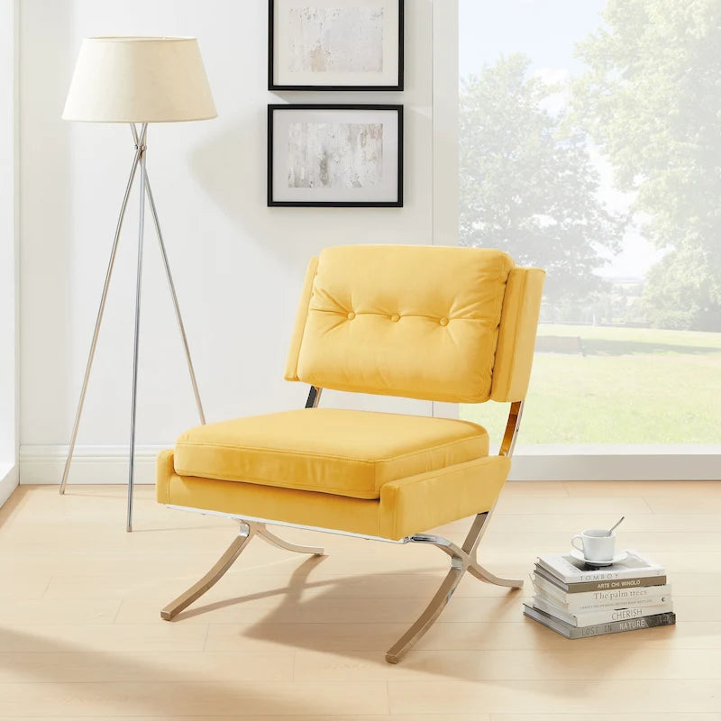 Modern Velvet Armless Accent Chair with Chrome Legs