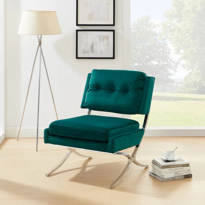 Modern Velvet Armless Accent Chair with Chrome Legs