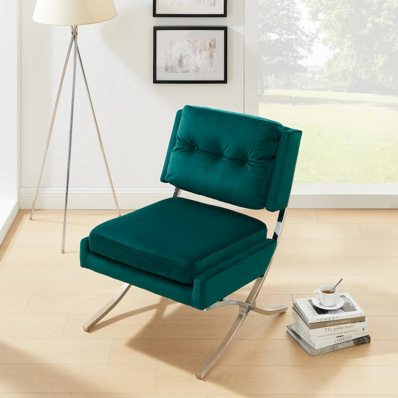 Modern Velvet Armless Accent Chair with Chrome Legs