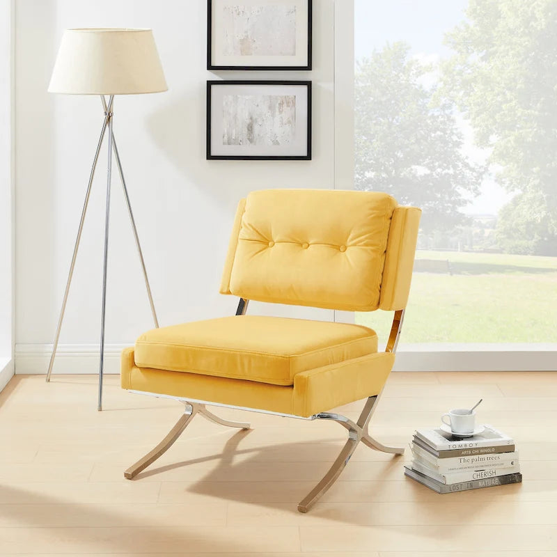 Modern Velvet Armless Accent Chair with Chrome Legs