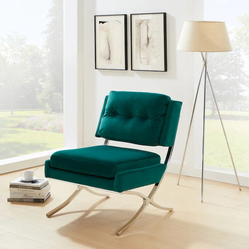 Modern Velvet Armless Accent Chair with Chrome Legs