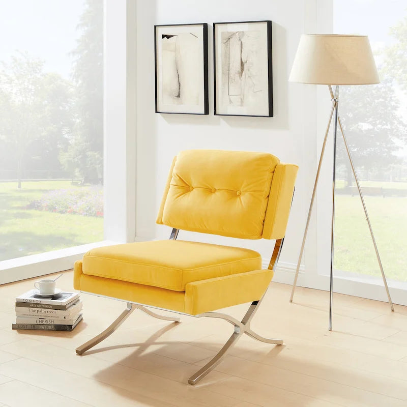 Modern Velvet Armless Accent Chair with Chrome Legs