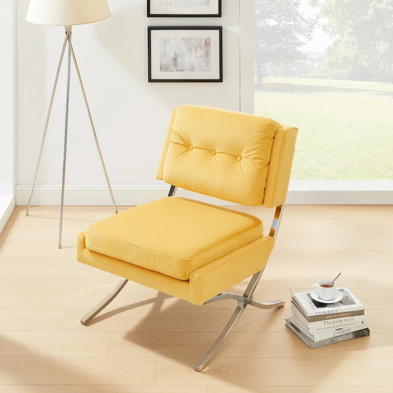 Modern Velvet Armless Accent Chair with Chrome Legs