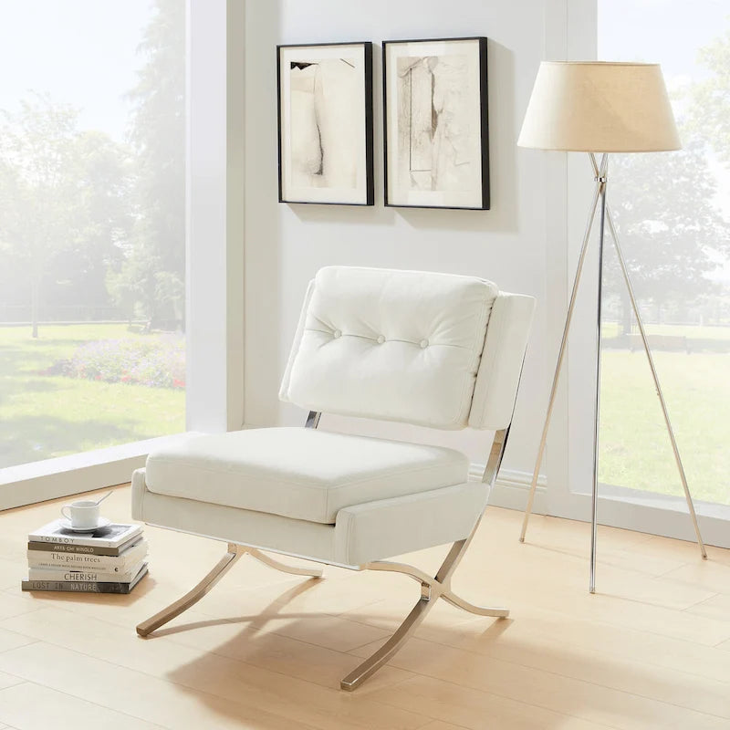Modern Velvet Armless Accent Chair with Chrome Legs