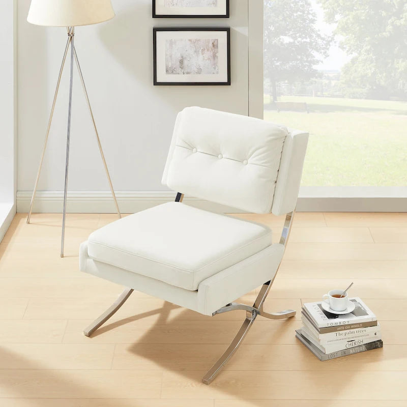 Modern Velvet Armless Accent Chair with Chrome Legs