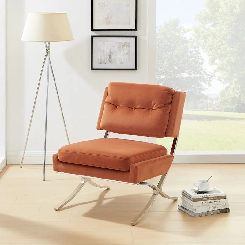 Modern Velvet Armless Accent Chair with Chrome Legs
