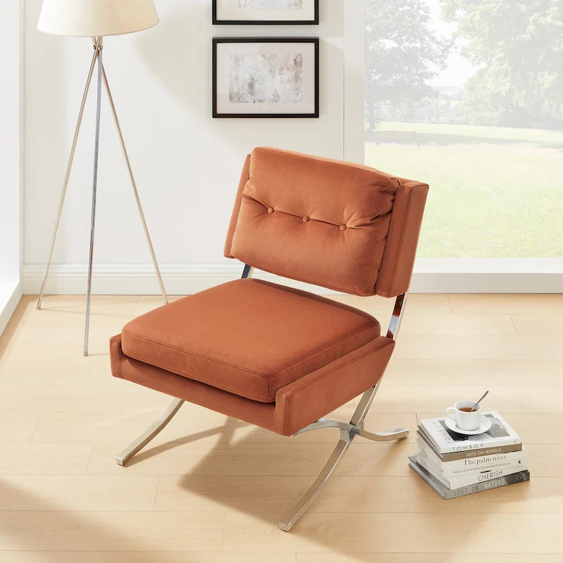 Modern Velvet Armless Accent Chair with Chrome Legs