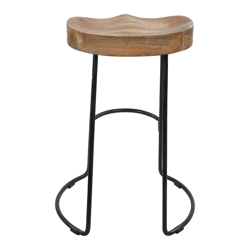 24-Inch Backless Mango Wood Barstool with Black Iron Base