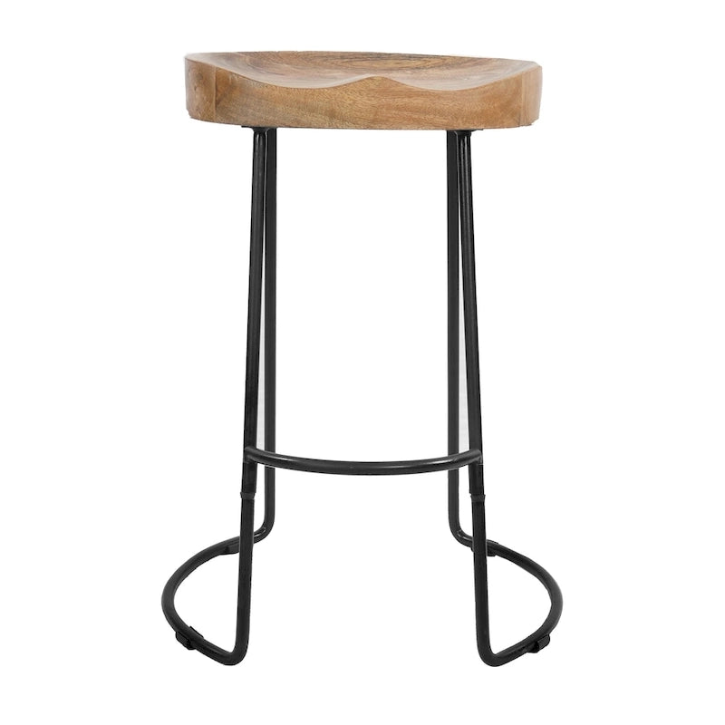 24-Inch Backless Mango Wood Barstool with Black Iron Base