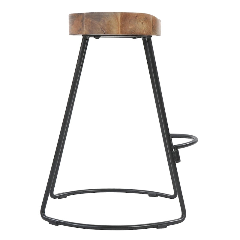 24-Inch Backless Mango Wood Barstool with Black Iron Base