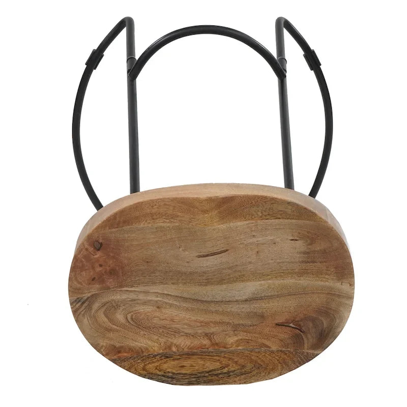 24-Inch Backless Mango Wood Barstool with Black Iron Base