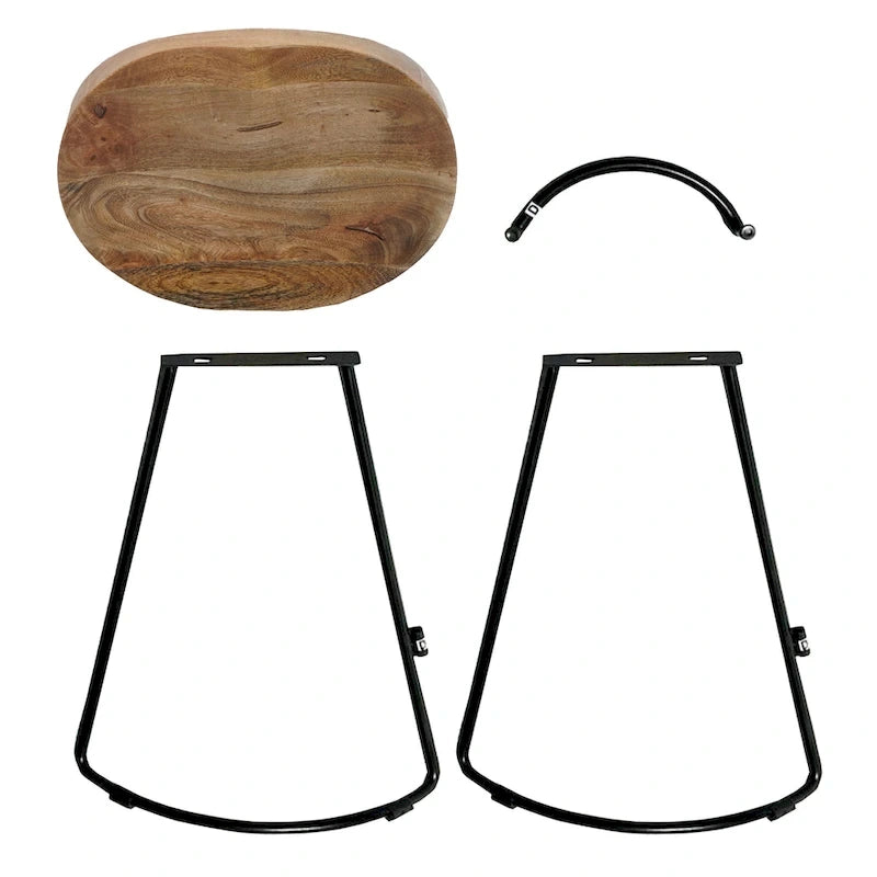 24-Inch Backless Mango Wood Barstool with Black Iron Base
