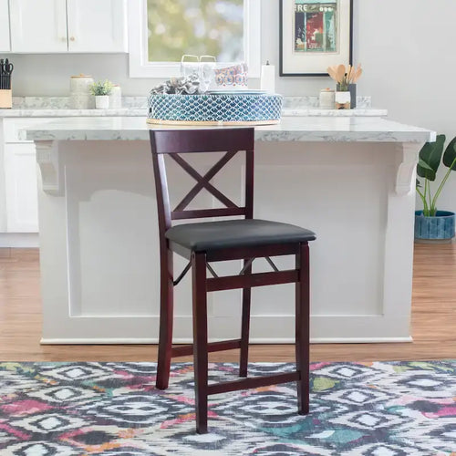 24-Inch Folding Counter Stool with Upholstered Seat and X-Back