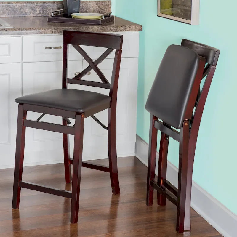 24-Inch Folding Counter Stool with Upholstered Seat and X-Back
