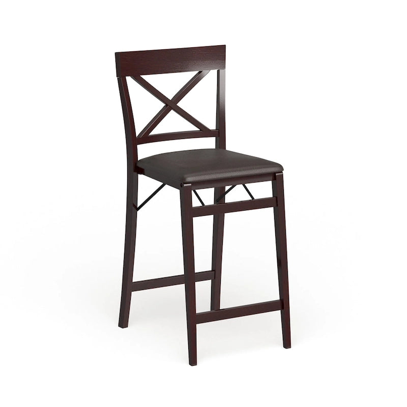 24-Inch Folding Counter Stool with Upholstered Seat and X-Back