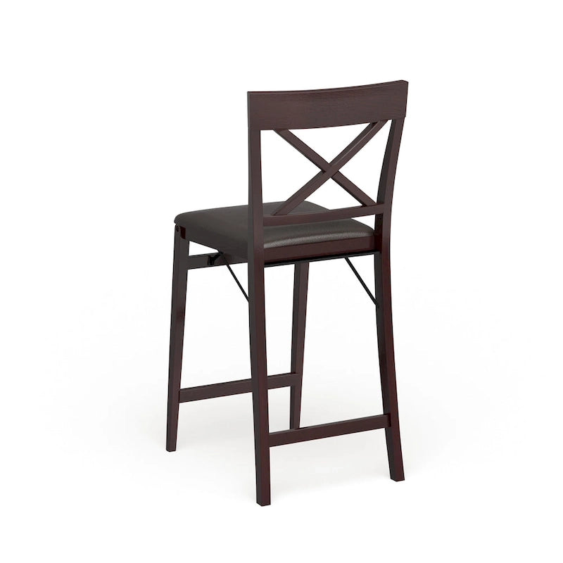 24-Inch Folding Counter Stool with Upholstered Seat and X-Back