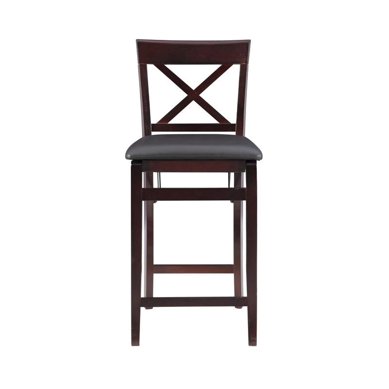 24-Inch Folding Counter Stool with Upholstered Seat and X-Back