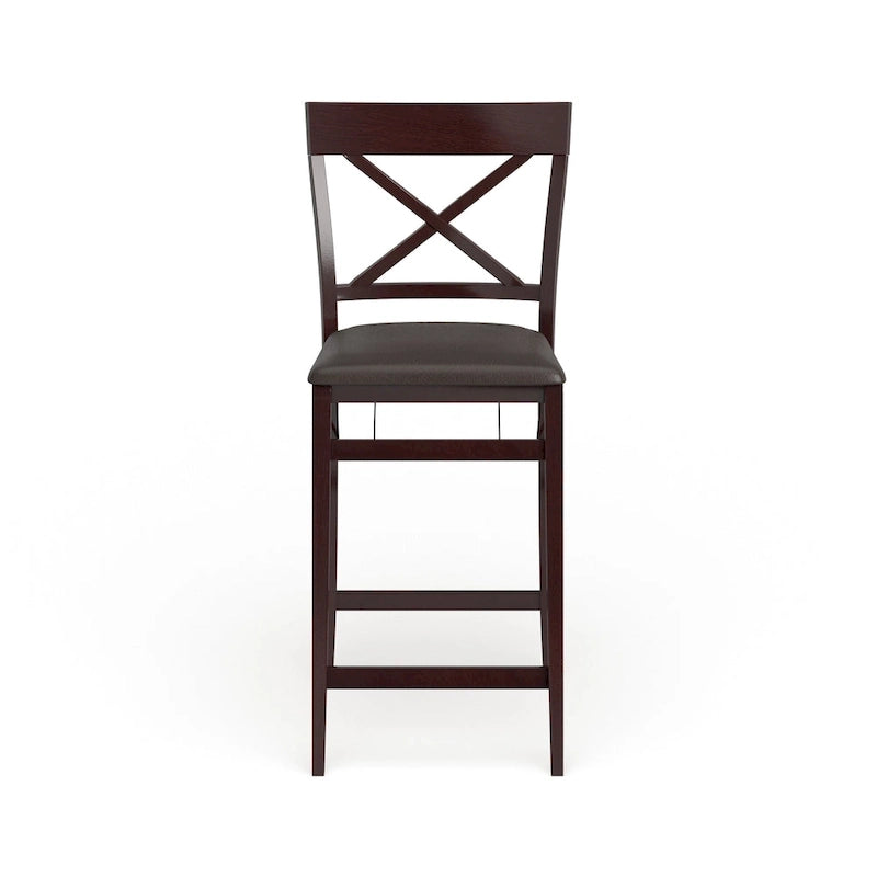24-Inch Folding Counter Stool with Upholstered Seat and X-Back