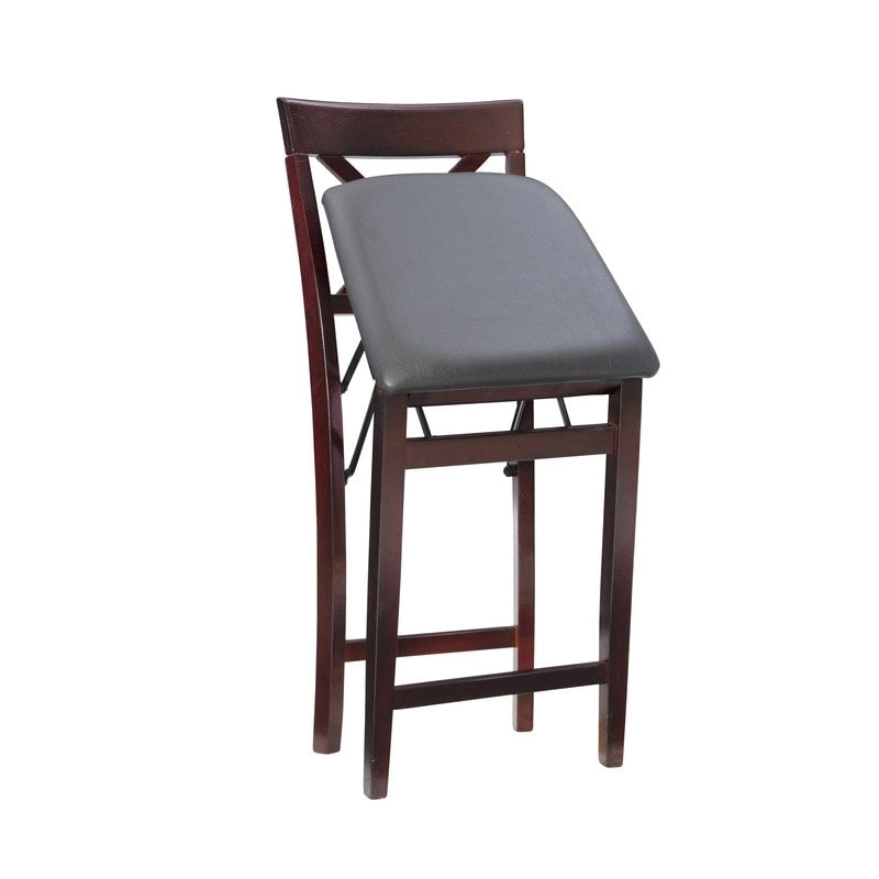 24-Inch Folding Counter Stool with Upholstered Seat and X-Back