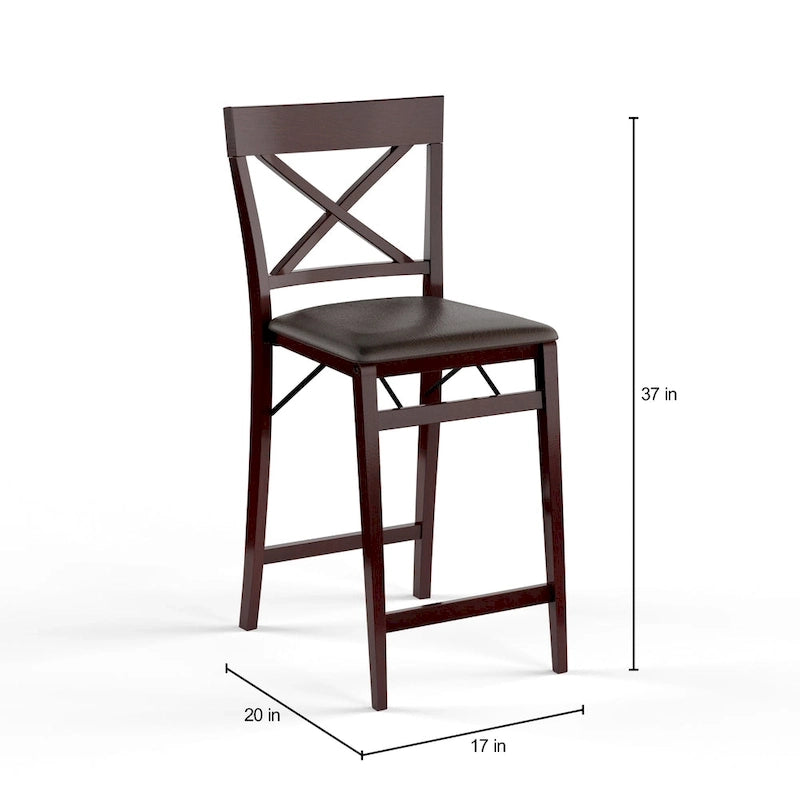 24-Inch Folding Counter Stool with Upholstered Seat and X-Back