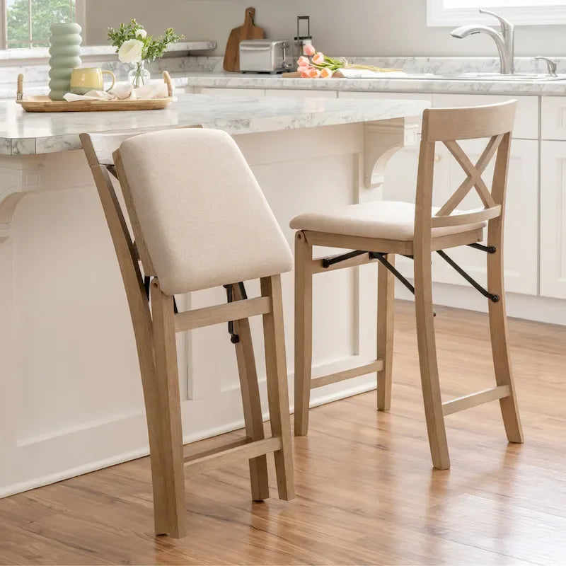 24-Inch Folding Counter Stool with Upholstered Seat and X-Back