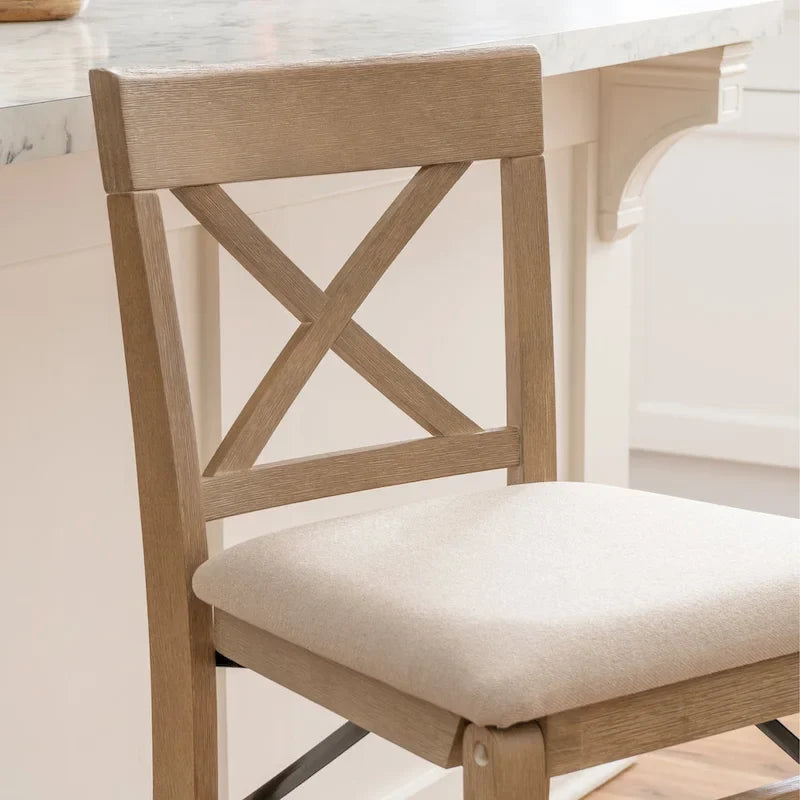 24-Inch Folding Counter Stool with Upholstered Seat and X-Back