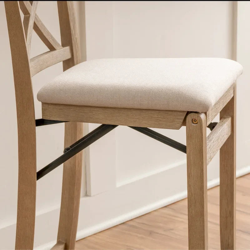24-Inch Folding Counter Stool with Upholstered Seat and X-Back