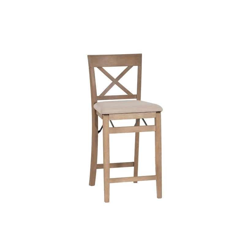 24-Inch Folding Counter Stool with Upholstered Seat and X-Back