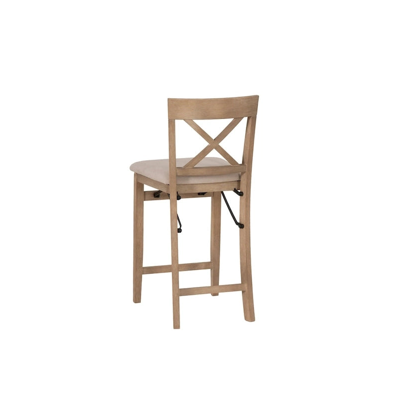 24-Inch Folding Counter Stool with Upholstered Seat and X-Back