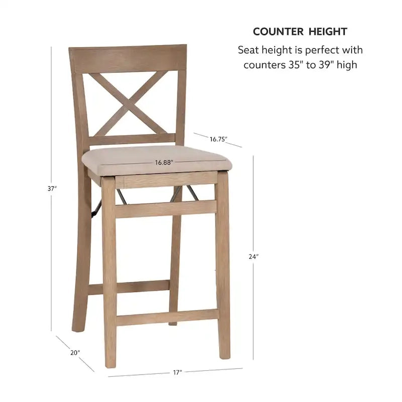 24-Inch Folding Counter Stool with Upholstered Seat and X-Back