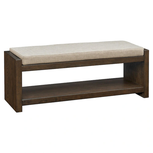 48-Inch Cushioned Wood Bench with Lower Shelf