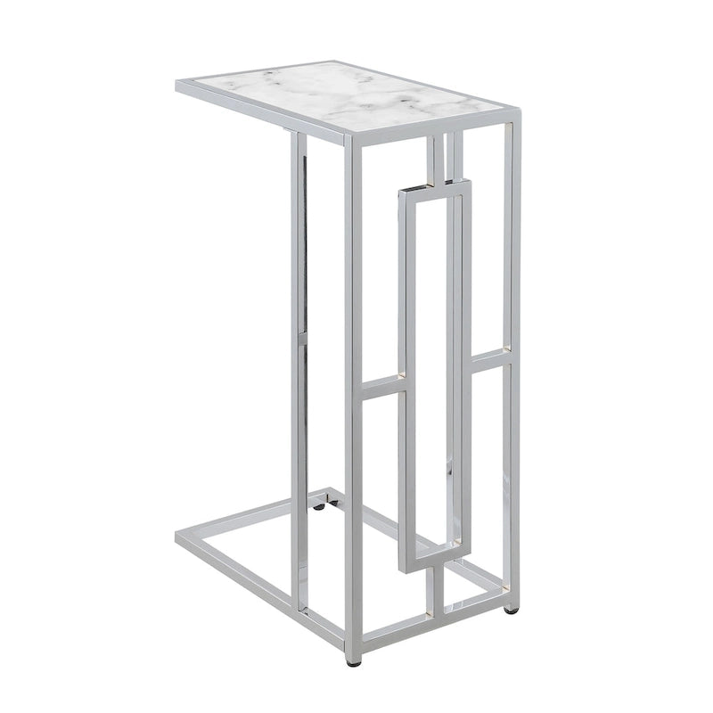 Chrome C-Shaped End Table with Faux Marble Top